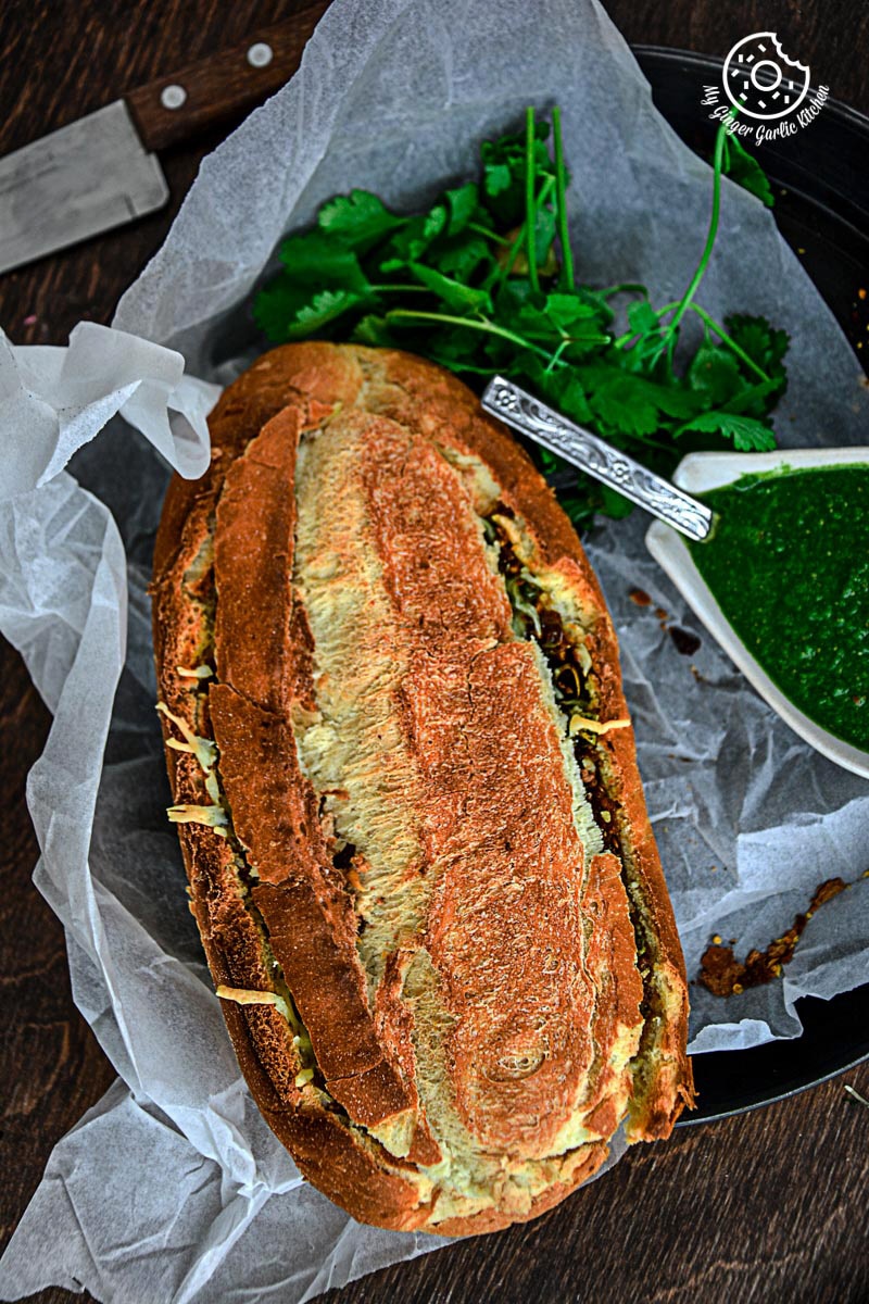 Samosa French Loaf With Coriander-Chutney | mygingergarlickitchen.com/ @anupama_dreams