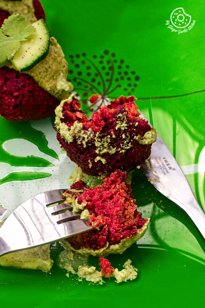 Roasted Beet Falafel With Green Tahini Dip| mygingergarlickitchen.com/ @anupama_dreams