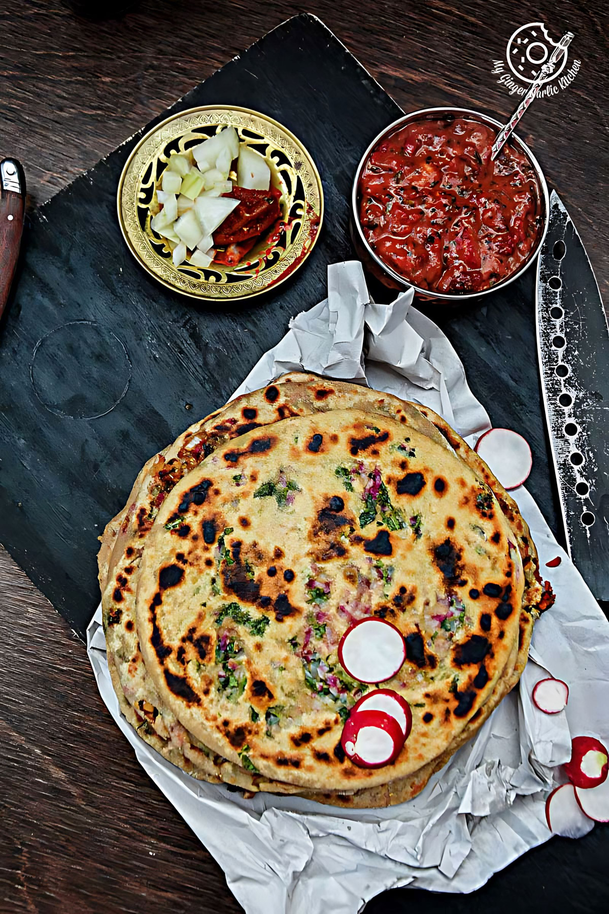 Image of Mooli Paratha With Strawberry Grapes Chutney (Video)