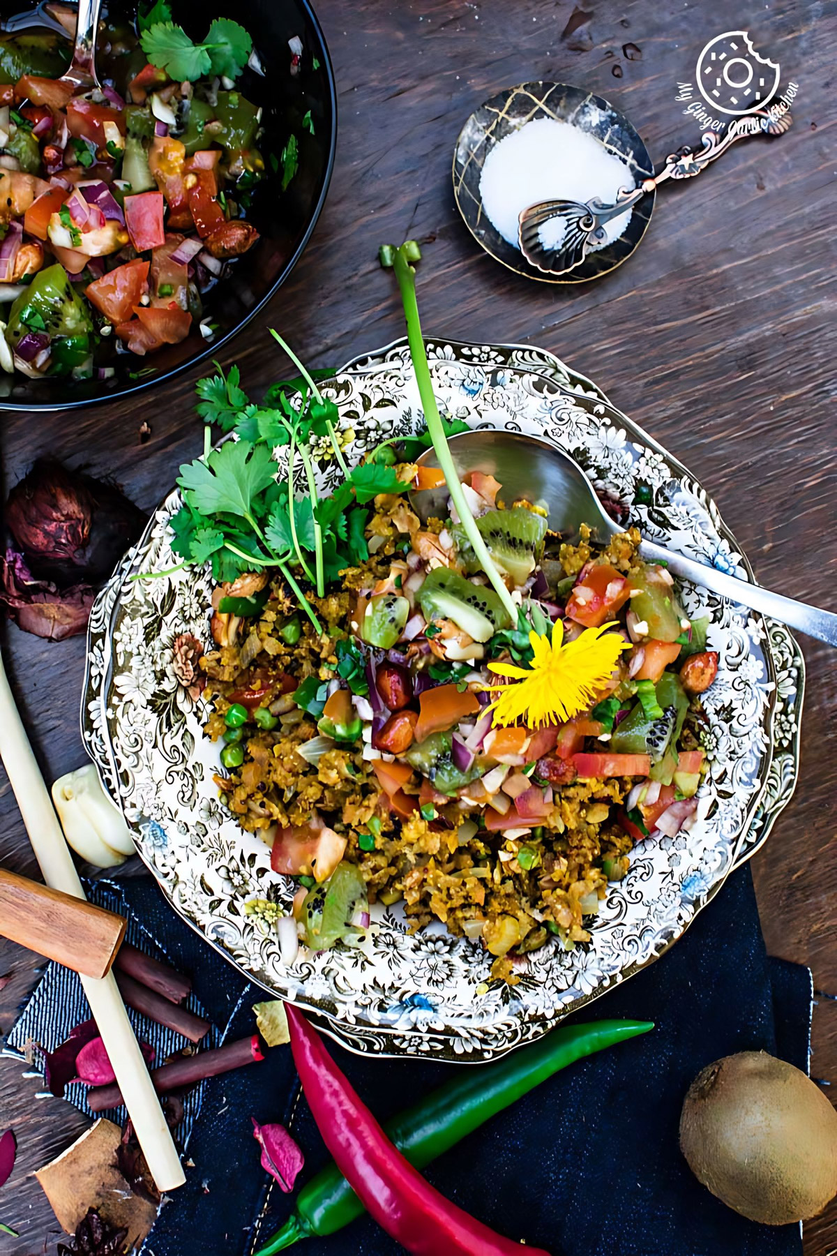 Image of Tortilla Poha With Kiwi Peanut Salsa