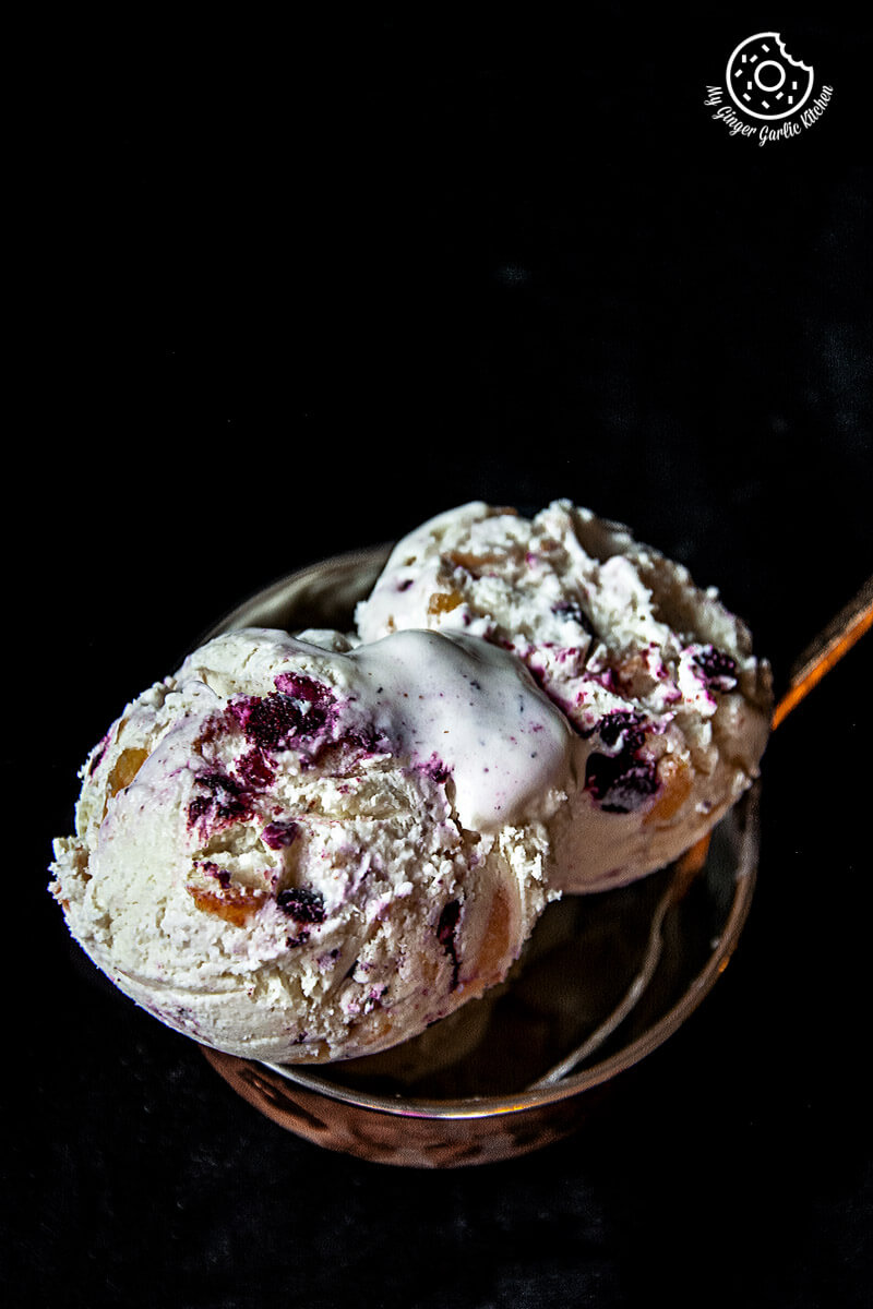 No Churn Peach Blueberry Ice-Cream | mygingergarlickitchen.com/ @anupama_dreams