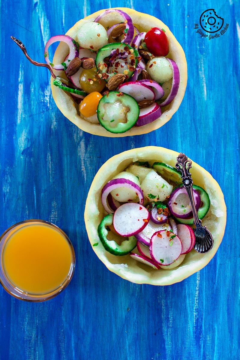 Recipe-Honeydew Melon Radish Salad Bowls | mygingergarlickitchen.com/ @anupama_dreams