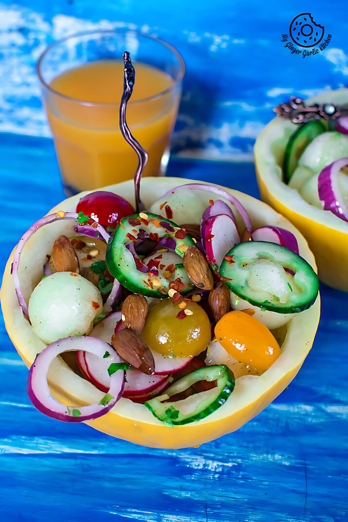 Recipe-Honeydew Melon Radish Salad Bowls | mygingergarlickitchen.com/ @anupama_dreams