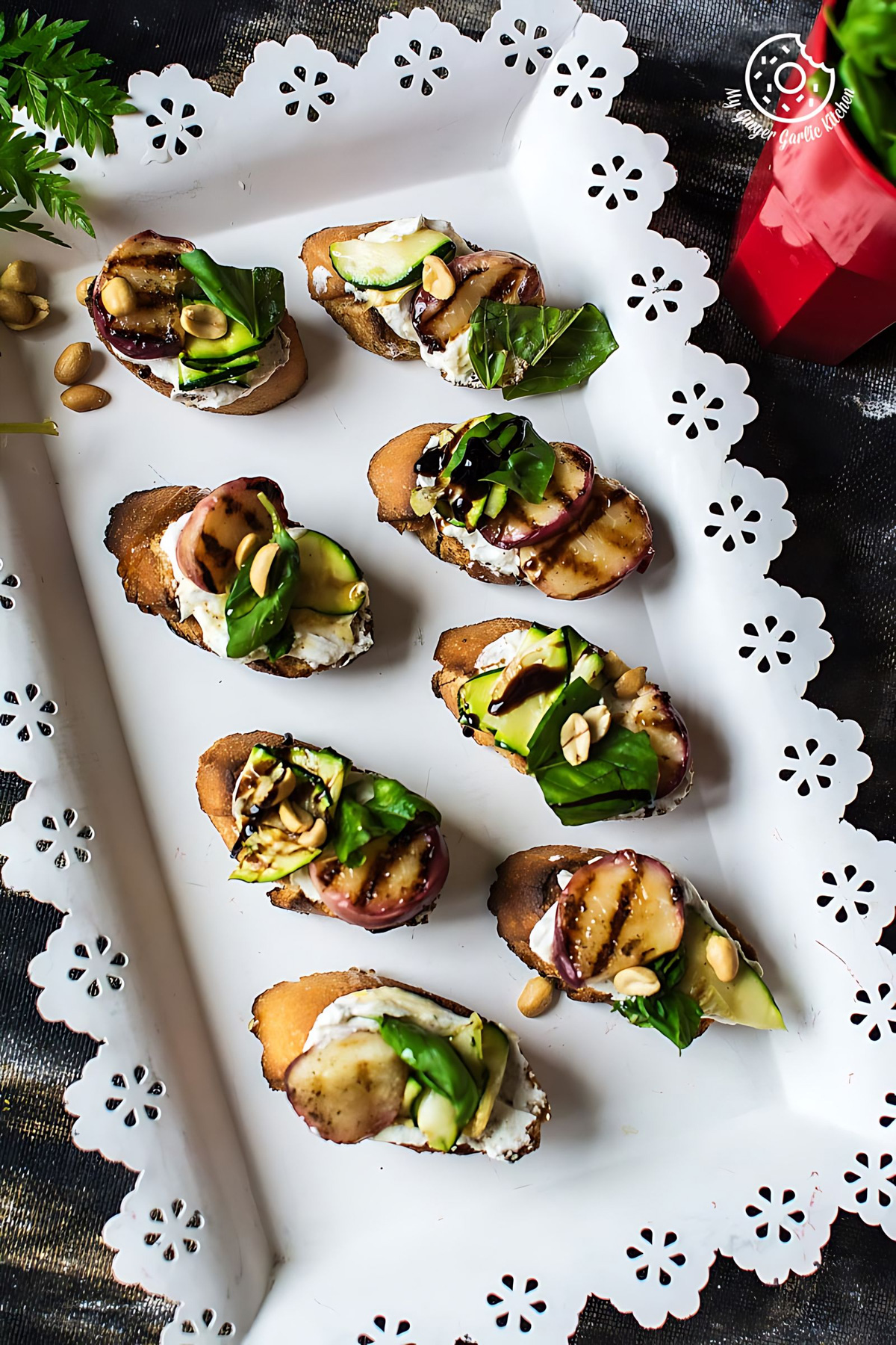 Peach Bruschetta with Whipped Ricotta and Zucchini