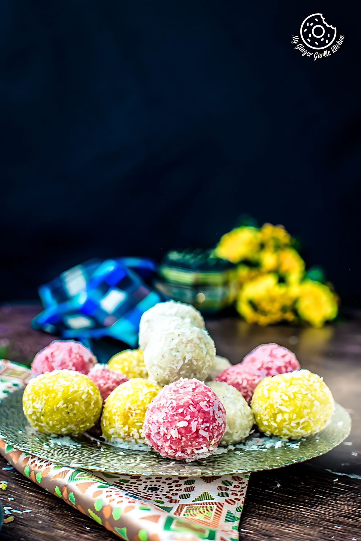 Image of Instant Coconut Ladoo Recipe (Rose, Saffron, Cardamom)