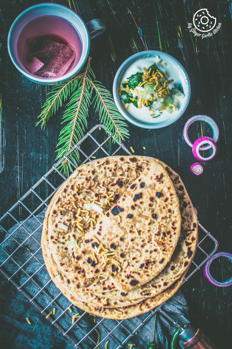 Sev Stuffed Paratha Recipe | How To Make Bhujia Paratha | सेव पराठा | mygingergarlickitchen.com/ @anupama_dreams