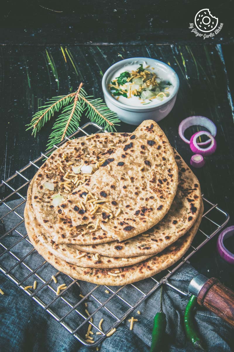 Sev Stuffed Paratha Recipe | How To Make Bhujia Paratha | सेव पराठा | mygingergarlickitchen.com/ @anupama_dreams