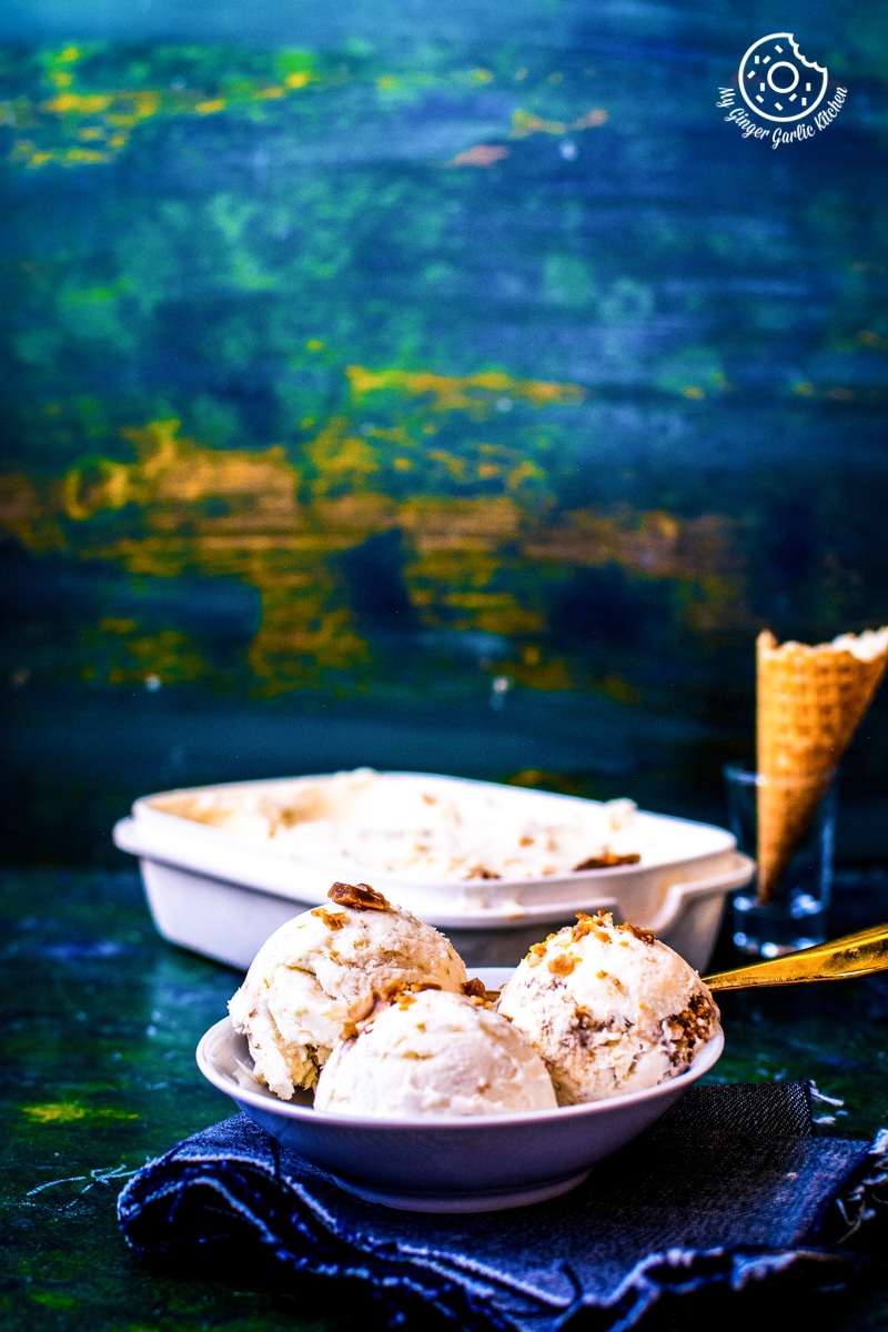 Indian Butterscotch Ice Cream Recipe Video | No Churn Eggless Butterscotch Ice Cream | mygingergarlickitchen.com/ @anupama_dreams
