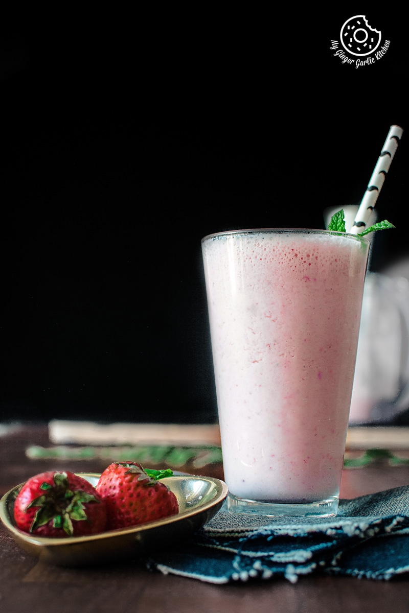 Strawberry Lassi Recipe | Strawberry Yogurt Smoothie | mygingergarlickitchen.com/ @anupama_dreams