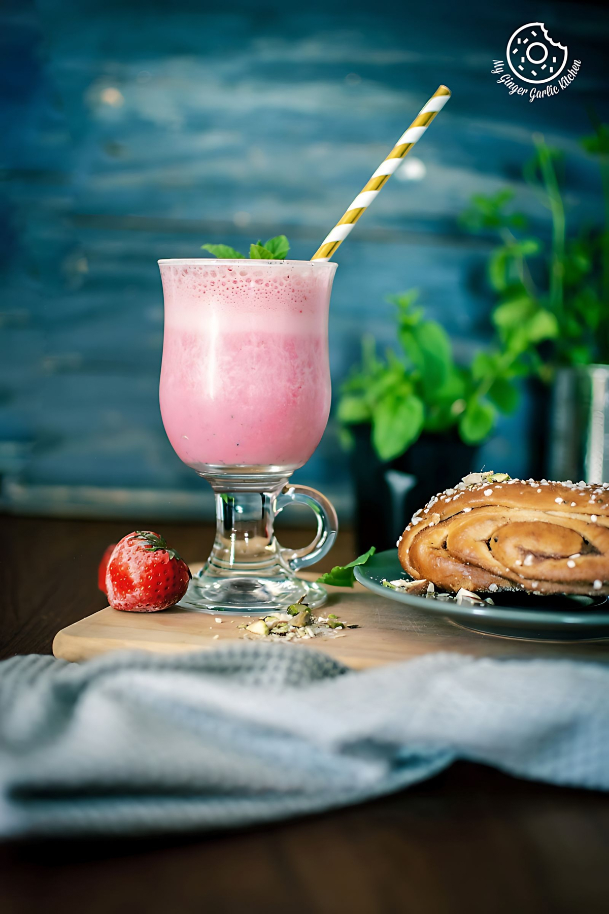 Strawberry Lassi Recipe | Strawberry Yogurt Smoothie | mygingergarlickitchen.com/ @anupama_dreams