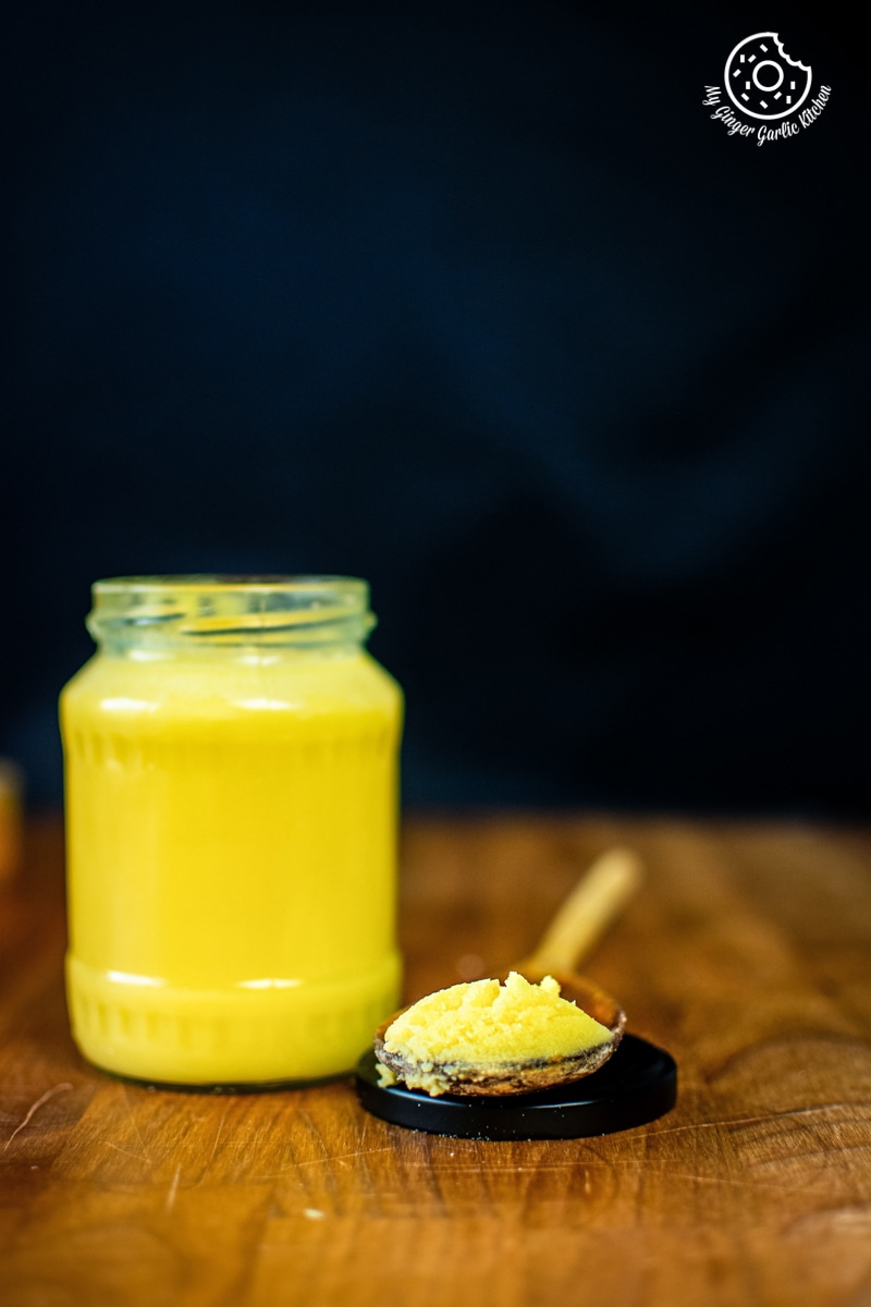 solidified homemade ghee in a glass jar