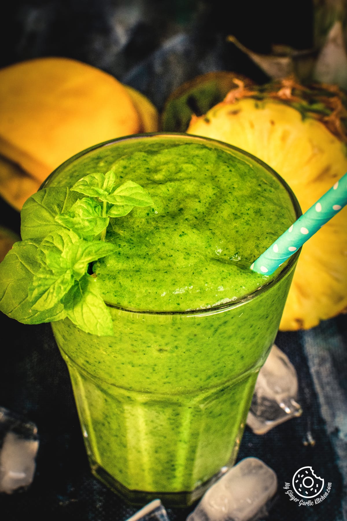 detox green smoothie decorated with mint leaves