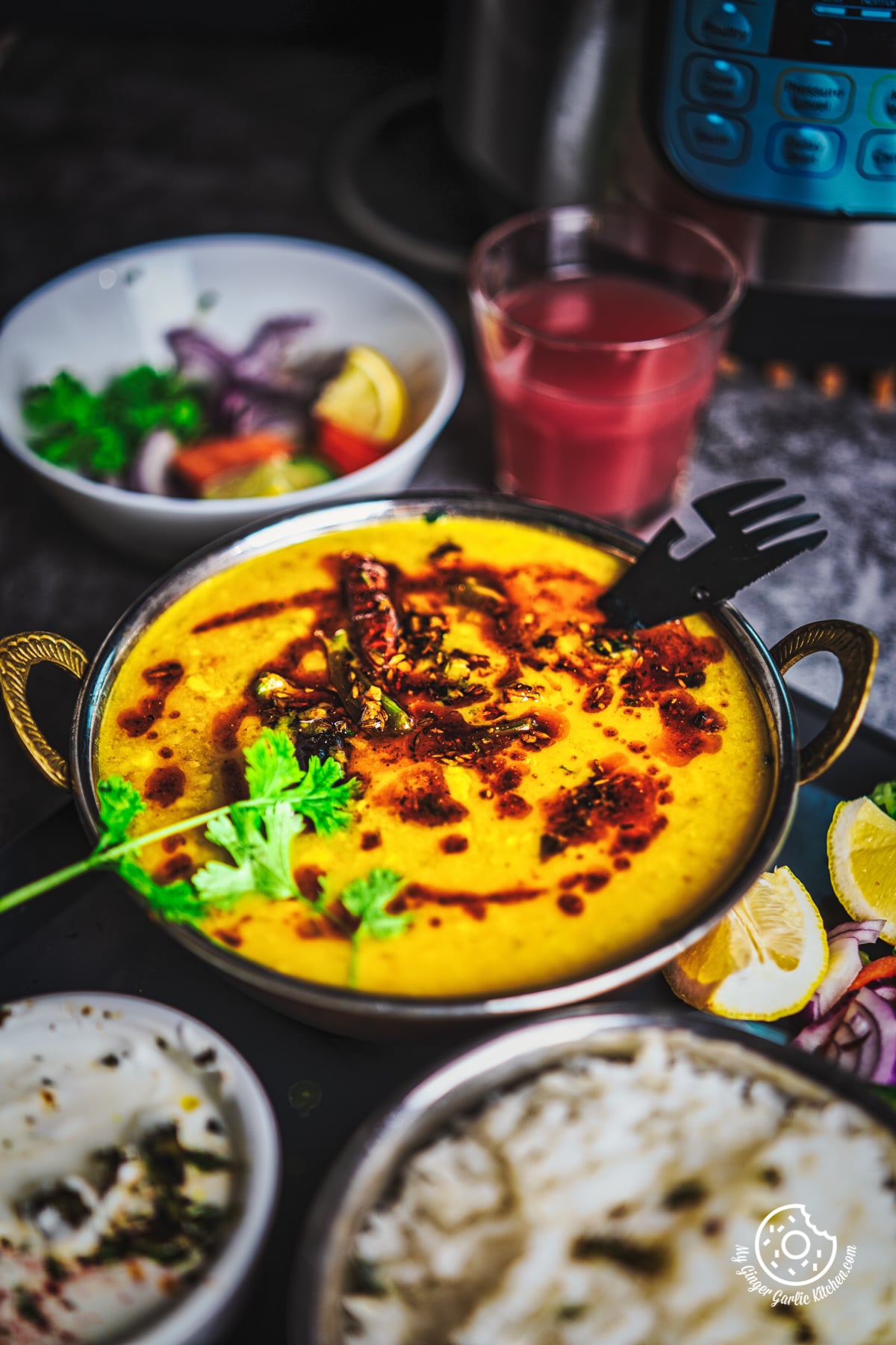 Image of Toor Dal Tadka in a copper bowl