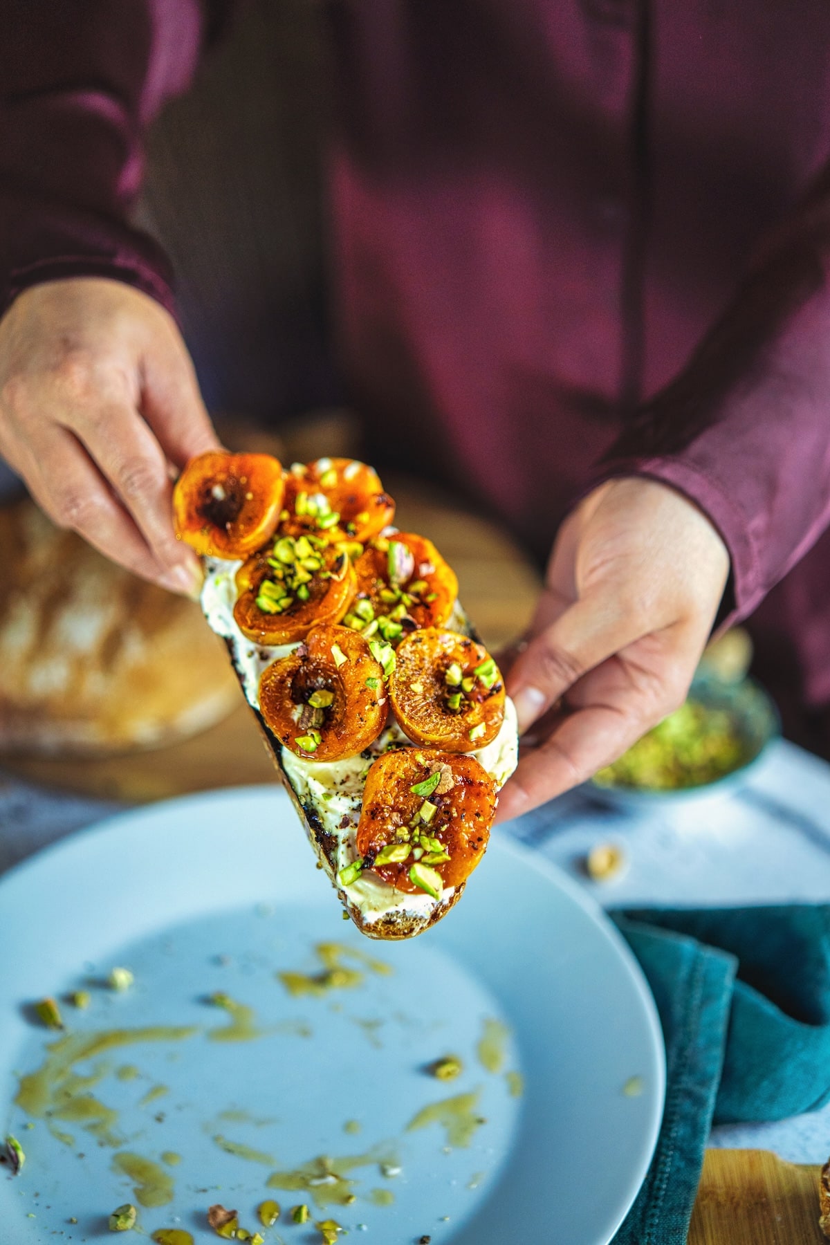Grilled Apricot Toast with Whipped Cottage Cheese