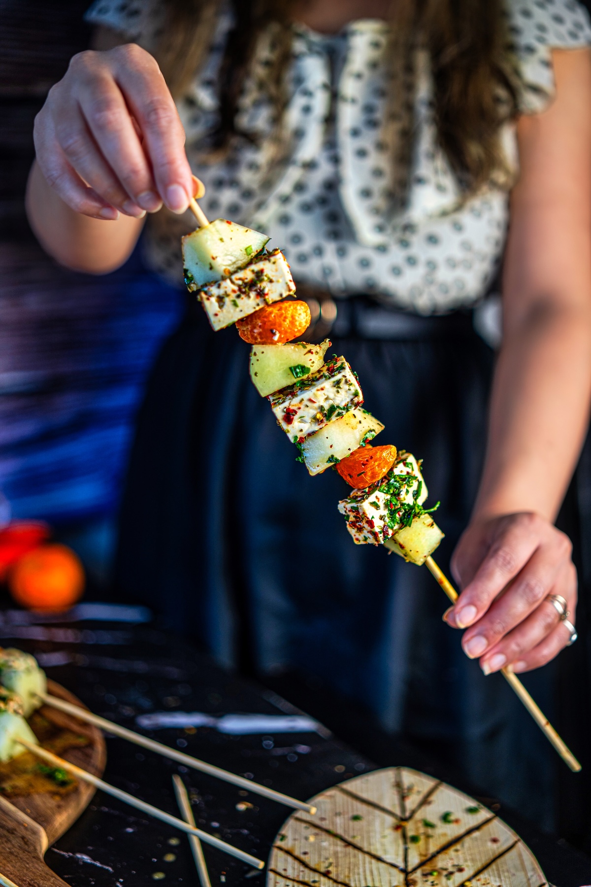 Image of Honeydew Melon Feta Skewers with Orange Mustard Vinaigrette