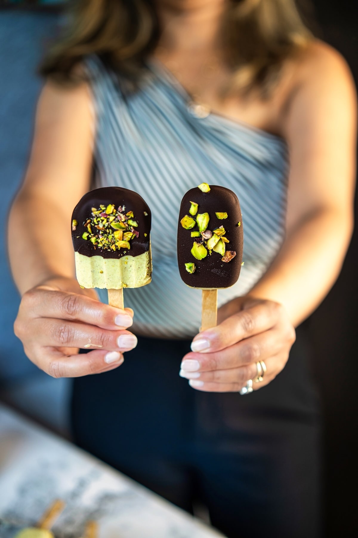 Pistachio Ice Cream Bars with Greek Yogurt
